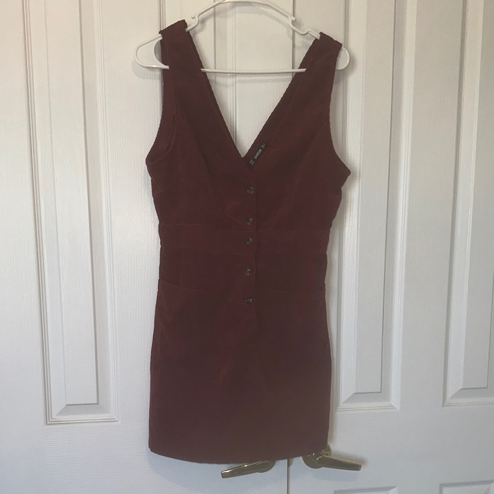 SHEIN Burgundy Buttoned Mini Dress